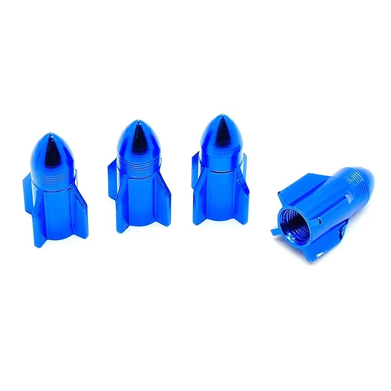 Bouchon De Valve Missile Bleu En Aluminium - Par 4 1 Bouchon De Valve Missile Bleu En Aluminium - Par 4