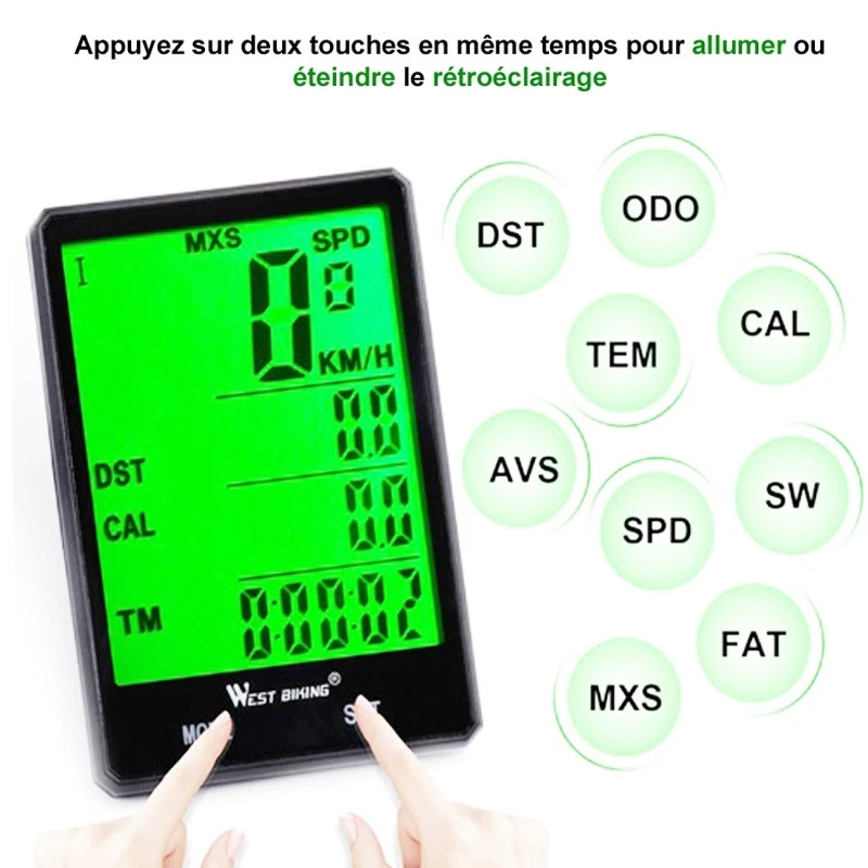 Compteur 22 Fonctions Sans Fil étanche Et Rétroéclairé Pour Vélo 4 Compteur 22 Fonctions Sans Fil étanche Et Rétroéclairé Pour Vélo – Image 4