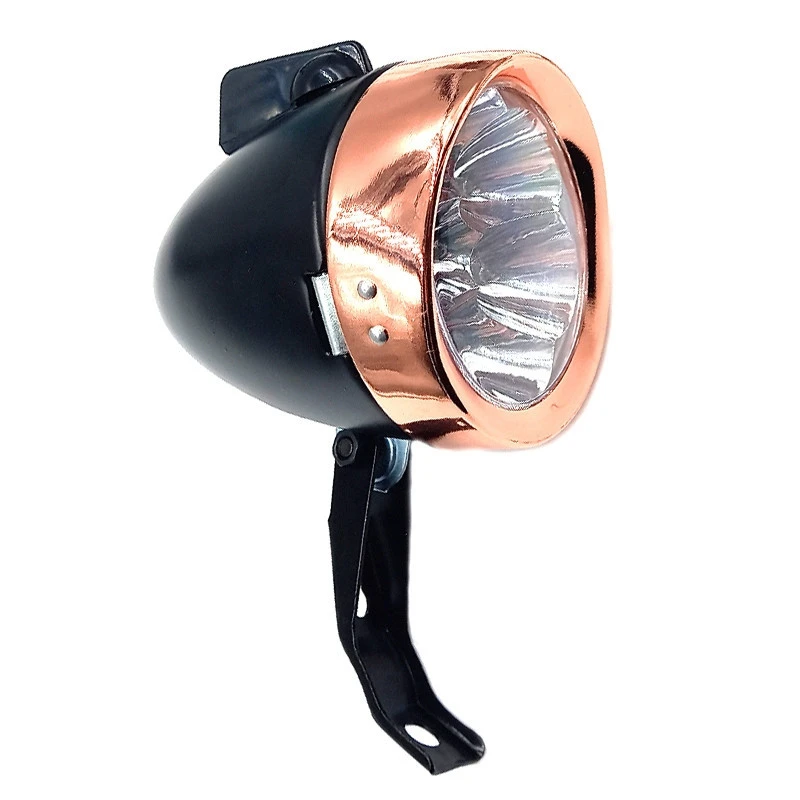 Eclairage Vélo Rétro à Pile Sur Fourche Noir Et Cuivre 1 Eclairage Vélo Rétro à Pile Sur Fourche Noir Et Cuivre